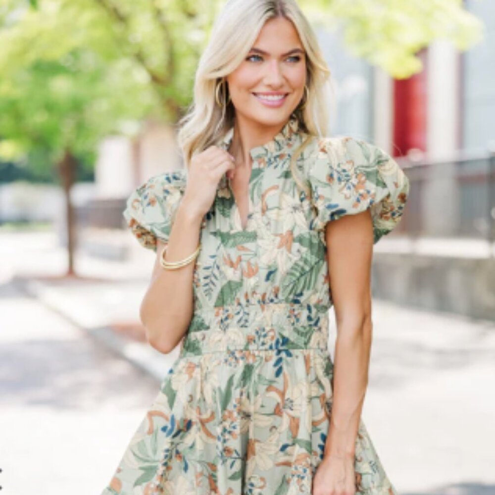 NWT Let's Get Going Sage Green Floral Dress - M
